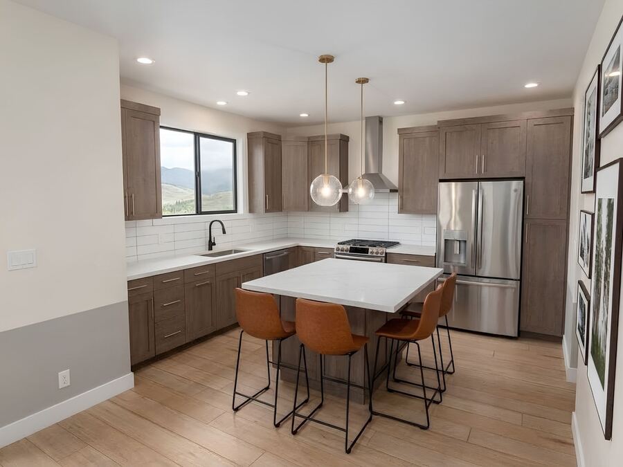 Rendering of the kitchen toward the dining area